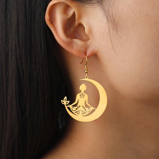 Yoga Moon Earrings Stainless Steel Meditation - Soul Zone