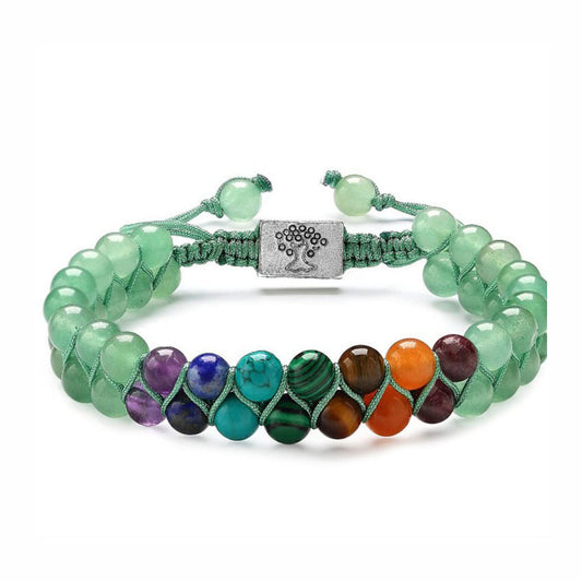 Double-Layer Natural Volcanic Lava Stone & Green Aventurine Yoga Bracelet